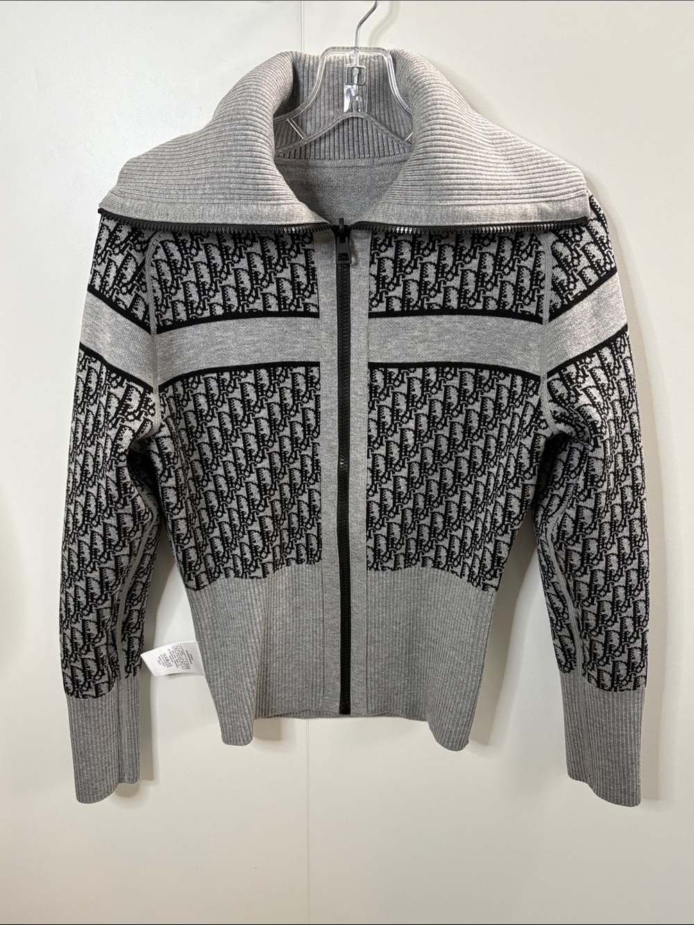 Christian Dior Reversible Oblique Logo Zip Cardigan Sweater Gray Wool Cashmere 6 - Picture 2 of 10
